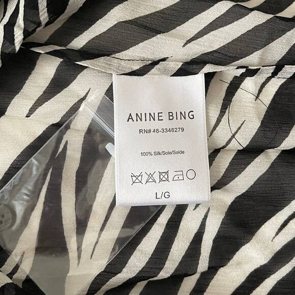 New ANINE BING 100% Silk Arrow Shirt in Cream Zebra Women's Size L - Picture 9 of 14